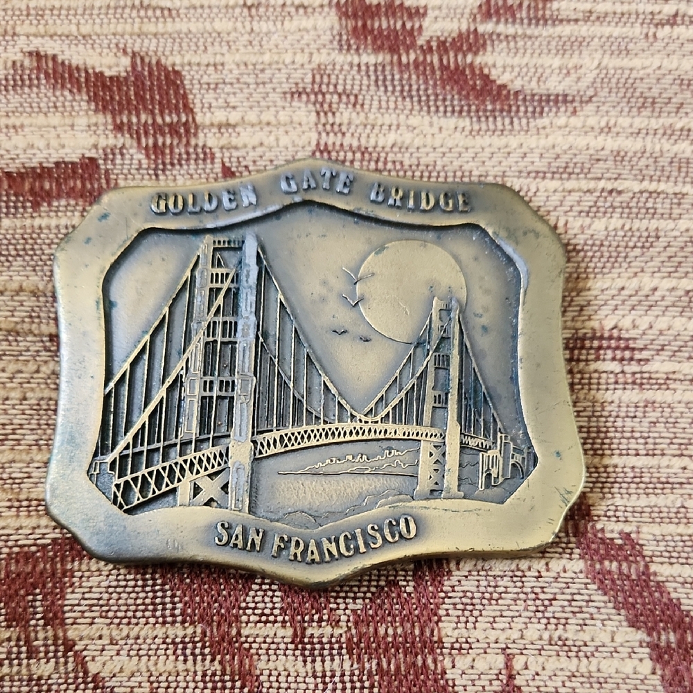 VINTAGE SAN FRANCISCO Brass Belt Buckle Golden Gate Bridge 1977